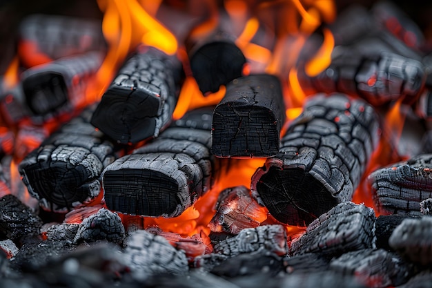 Foto close-up van een grill met hete kolen generatieve ai