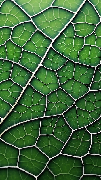 Foto close-up van een groen blad met aders