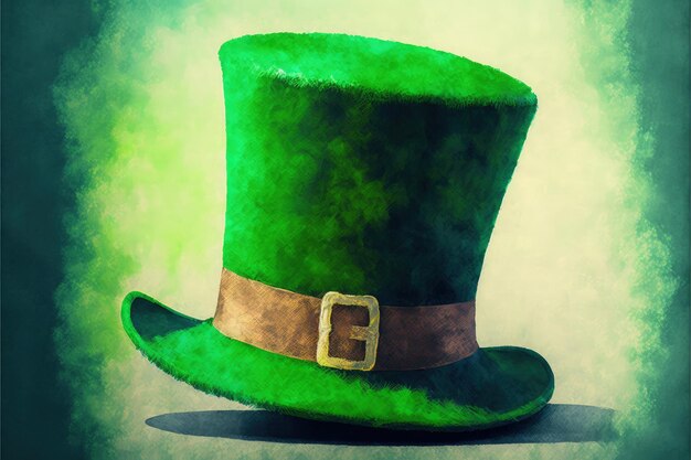 Close-up van een groene kabouterhoed die Saint Patrick's Day viert in Ierland Fantasieconcept Illustratie schilderij Generatieve AI