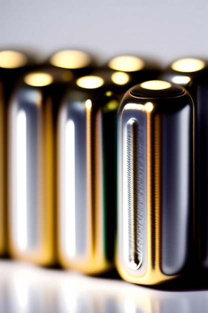 Foto close-up van een groep gebruikte alkalische batterijen maat aa op witte achtergrond selectieve aandacht