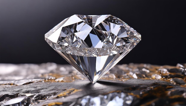 Foto close-up van een grote diamant op een gebroken glasoppervlak
