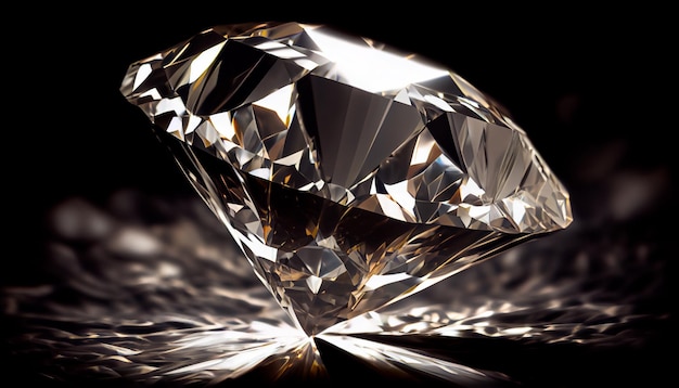 Close-up van een grote glanzende diamant zwarte achtergrond Generatieve ai