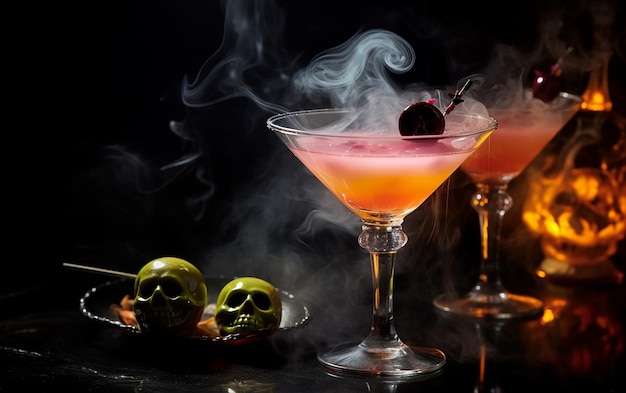 Close-up van een Halloween-thema cocktail met gelatine oogballen