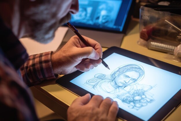 Close-up van een handtekening van een grafisch ontwerper op een digitale tablet Generatieve AI