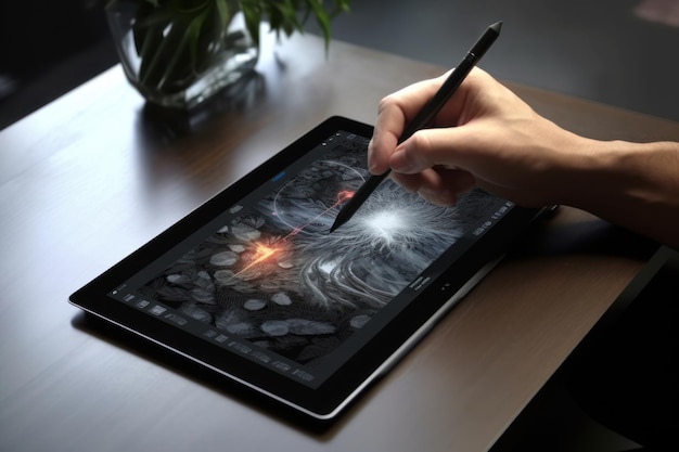 Close-up van een handtekening van een grafisch ontwerper op een digitale tablet Generatieve AI