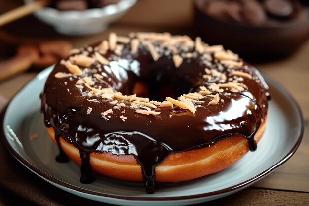 Close-up van een heerlijke met chocolade bedekte donut