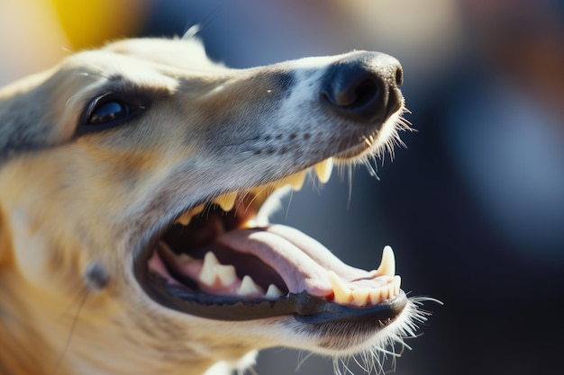 Foto close-up van een hijgende hond na een race