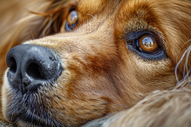 Close-up van een hond die op de grond ligt