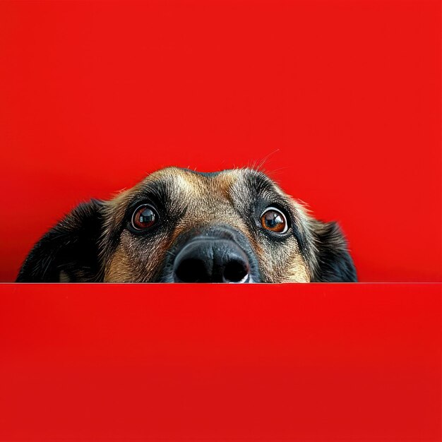 Close-up van een hond die uit de rode doos kijkt