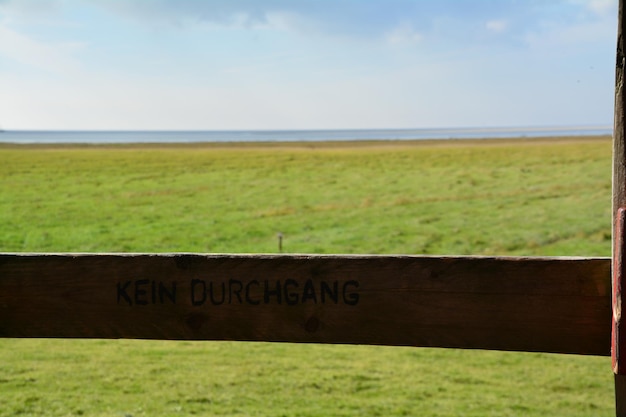 Foto close-up van een houten hek op het veld tegen de lucht