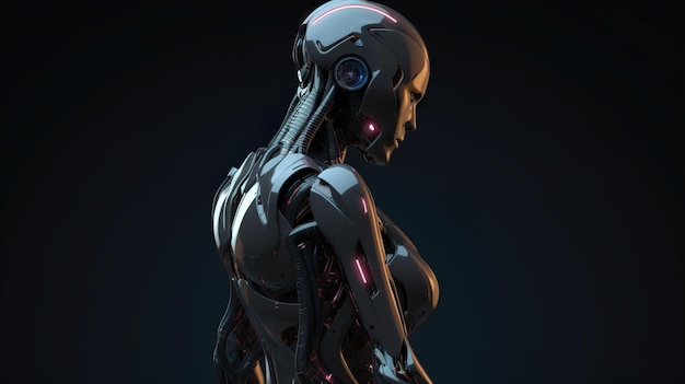 Foto close-up van een humanoïde droid cyborg ziet eruit als een vrouw zonder kleren met kunstmatige intelligentie