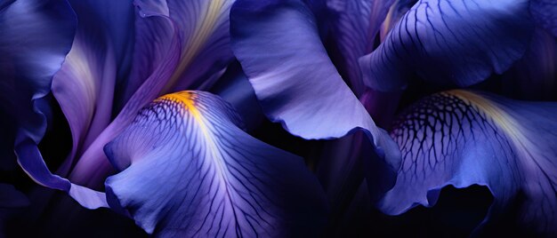 Foto close-up van een irisbloei met de gedetailleerde patronen en opvallende kleurvariaties ai genative