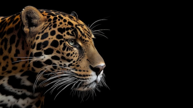 Close-up van een jaguars gezicht half verborgen in de schaduw die zijn intense blik benadrukt