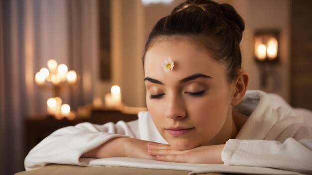 Close-up van een jonge vrouw in een spa