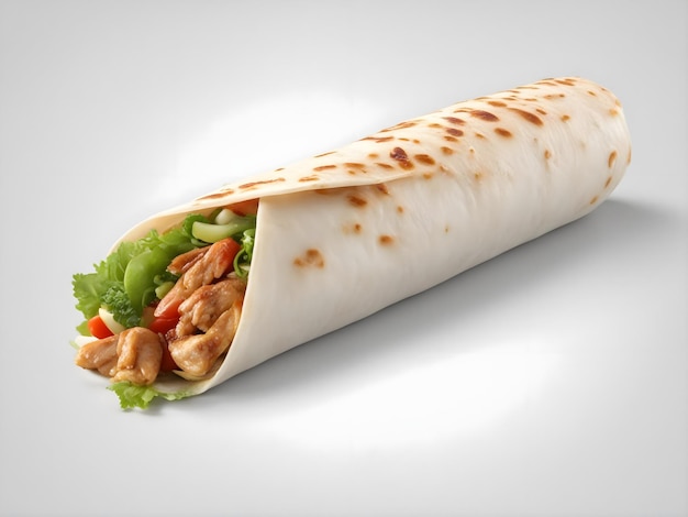 close-up van een kebab sandwich op een witte achtergrond