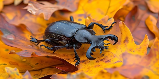 Foto close-up van een kever in de levendige herfst laat een perfect beeld achter voor natuurliefhebbers en entomologische studies ai