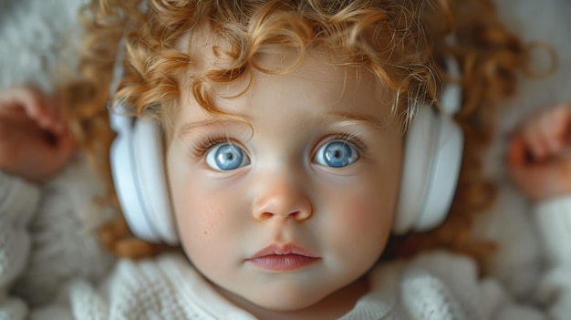 Close-up van een kind met een koptelefoon