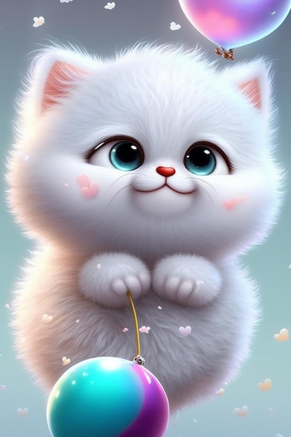 Close up van een kitten met een ballon generatieve ai