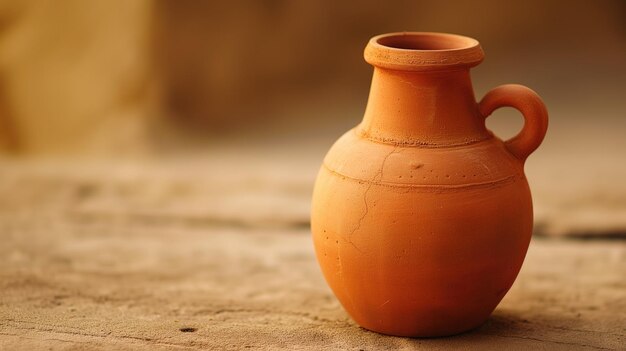 Foto close-up van een klassieke verouderde terracotta pot op zanderige textuur