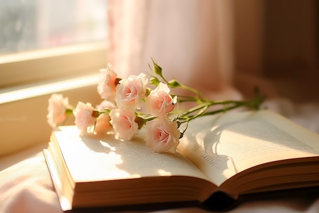 Close-up van een klein roze bloemenboeket met een wazige zachte gerichte achtergrond van roze Ai gegenereerd