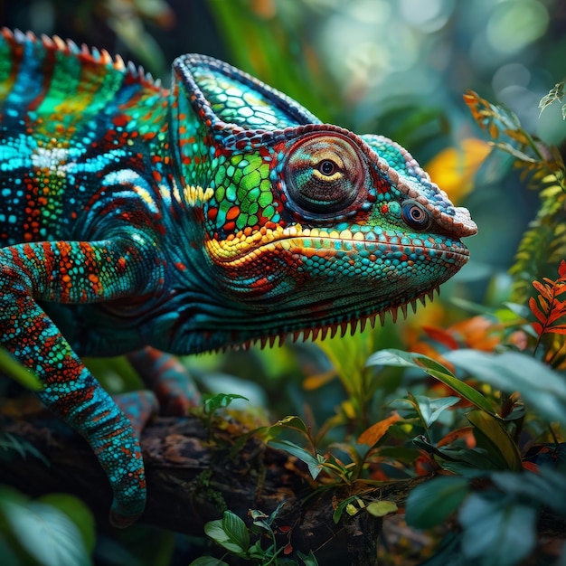 Foto close-up van een kleurrijke kameleon close-up van de kleurrijke chameleon