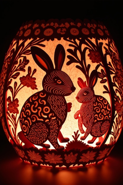 Close up van een lamp met een konijn erop generatieve ai