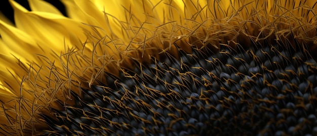 Close-up van een levendige zonnebloem met gedetailleerde gouden bloemblaadjes en donkere zaden centrum AI Generative