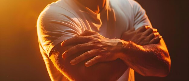 Close-up van een man die zijn hand en arm masseert, wat wijst op mogelijke stijfheid of carpaal tunnel syndroom Concept Gezondheid Wellness SelfCare Pijnverlichting Fysische therapie