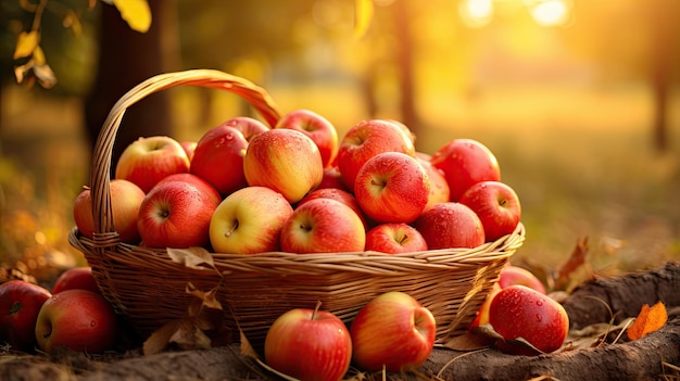 Close-up van een mand vol vers geplukte appels