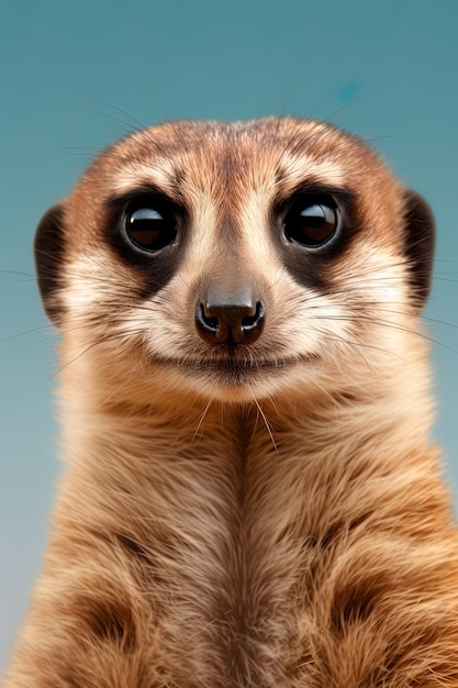 Foto close-up van een meerkat op een oranje achtergrond ai generatief