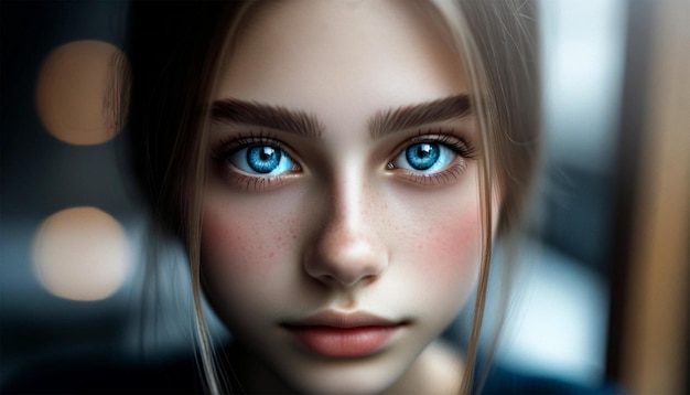 Close-up van een meisje met opvallende blauwe ogen