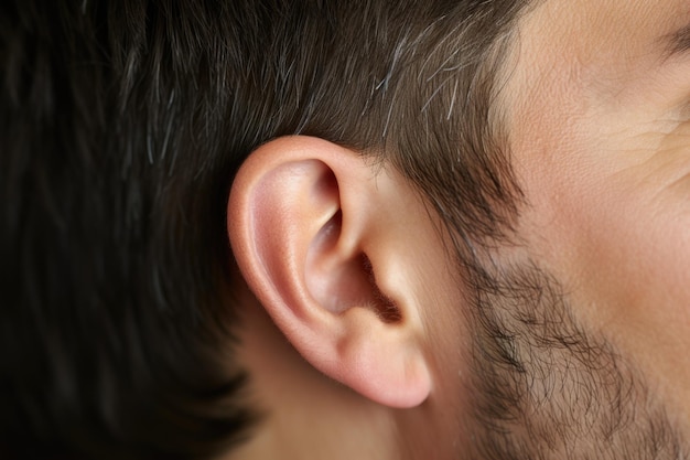 Foto close-up van een menselijk oor op een man