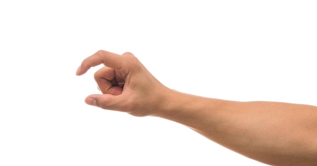 Foto close-up van een menselijke hand op een witte achtergrond