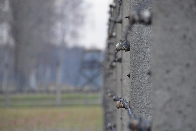 Foto close-up van een metalen hek tegen de muur