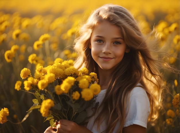 Close-up van een mooie jonge vrouw met gele bloemen