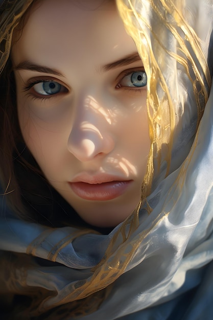 Close-up van een mooie jonge vrouw onder een sjaal