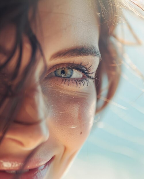 Foto close-up van een mooie vrouw met een rustige achtergrond