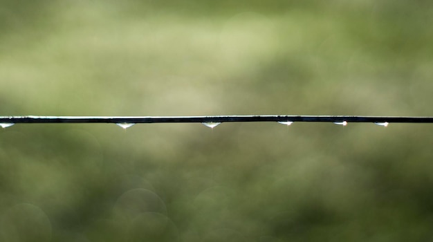 Foto close-up van een natte kabel tijdens het regenseizoen