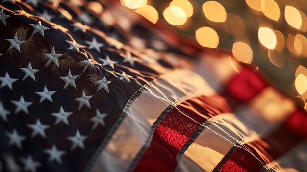 Foto close-up van een nieuwe amerikaanse vlag met vonken