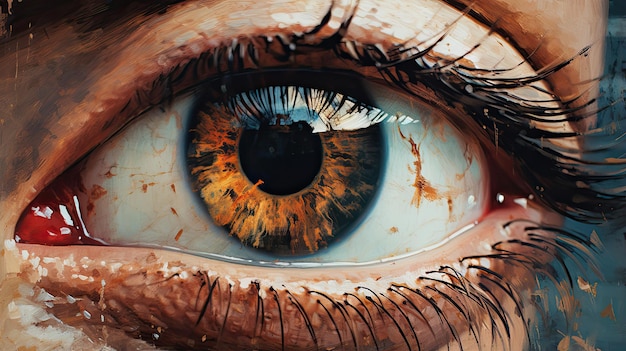 Close-up van een oog met reflecties en details