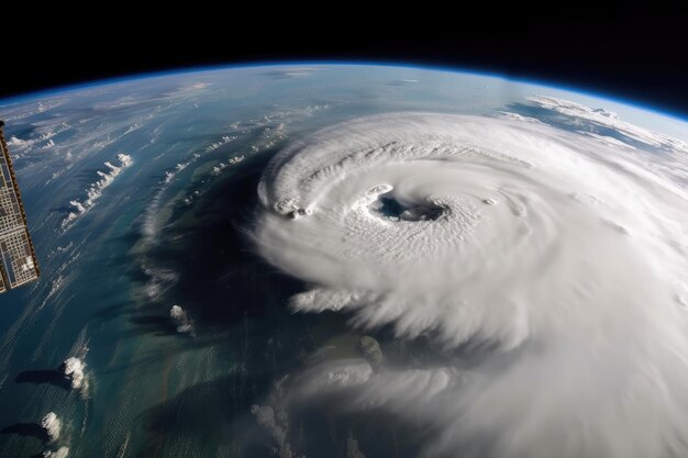 Foto close-up van een orkaan met zichtbare wolken en regen gemaakt met generatieve ai