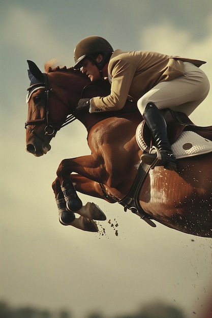 Foto close-up van een paardenspringer die precisie en atletiek in de lucht vasthoudt