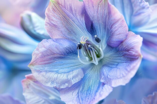 Close-up van een paarse bloem met blauwe bloemblaadjes