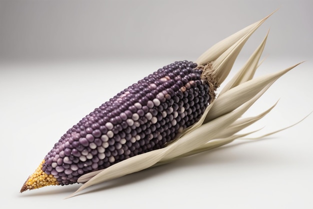 Close-up van een paarse maïs op een witte achtergrond gemaakt met generatieve AI
