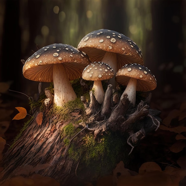 close-up van een paddenstoel in de generatieve AI van het bos