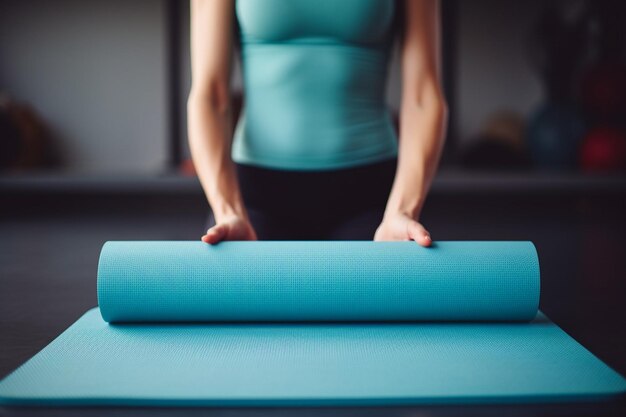 Close-up van een persoon handen op een yoga mat