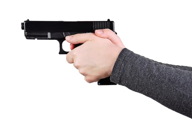 Close-up van een pistool in handen