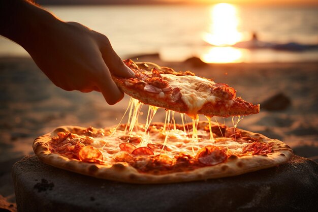 Close-up van een pizza die in een restaurant wordt geserveerd