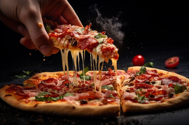 Close-up van een pizza die wordt versierd met verse peterselie