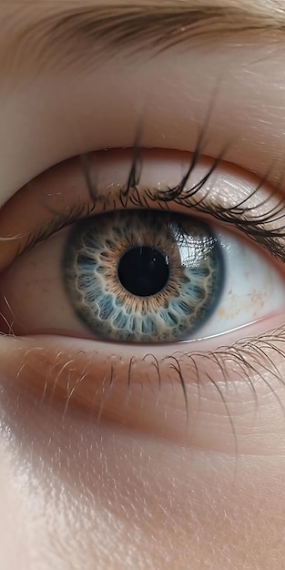 Close-up van een prachtig blauw oog met witte heldere iris super resolutie macro shot toekomst